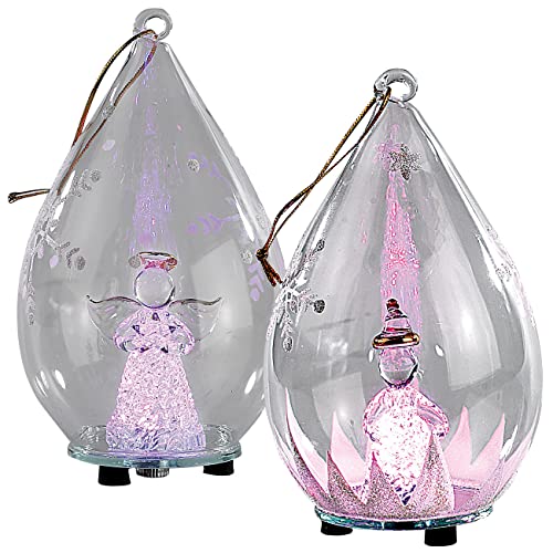 Lunartec Christbaumkugel: Mundgeblasene LED-Glas-Ornamente in Tropfenform, 2er-Set (LED Kugeln, Glaskugeln, Kabellose Weihnachtskerzen) von Lunartec