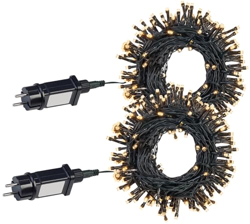Lunartec LED-Lichterkette draußen: 2er-Set WLAN-Lichterketten, je 320 warmweiße LEDs, 8 Modi, App, je 32m (Lichterkette mit LED-Lichtern, LED-Lichterkette 230 Volt, Weihnachtsbaum) von Lunartec