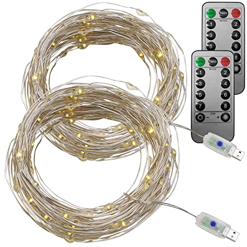 Lunartec Lichterkette Usb: 2er-Set USB-LED-Lichterdraht, 100 LEDs, 8 Modi, 10 m, warmweiß (Led Lichterkette Usb, Lichterkette Mit Timer, Zigarettenanzünder) von Lunartec