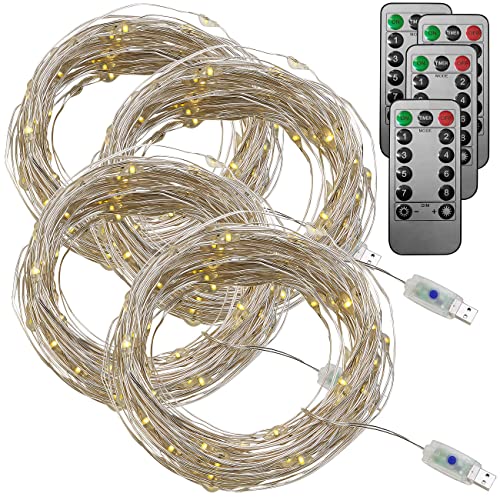 Lunartec Weihnachtslichter: 4er-Set USB-LED-Lichterdraht, 100 LEDs, 8 Modi, 10 m, warmweiß (Lichterkette Timer, Lichterkette mit Zeitschaltuhr, Zigarettenanzünder) von Lunartec
