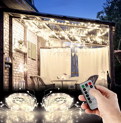 Lunartec LEDvorhang: 2er-Set Outdoor-Lichtervorhänge, 300 LEDs, Fernbedienung, 3x3 m, weiß (Lichtervorhang Weihnachten, LED-Lichtervorhang warmweiß, Fernbedienungen) von Lunartec