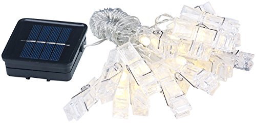 Lunartec Fotolichterkette: LED-Foto-Clips-Lichterkette mit 40 Klammern, Solar-betrieben, 10 m (Fotoklammern, Lichterkette indoor, Garten Beleuchtung) von Lunartec