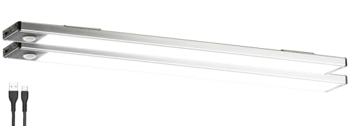 Lunartec Lichtleiste USB: 2er-Set Akku-LED-Lichtleiste, Licht- & Bewegungssensor, tageslichtweiß (LED Leiste Akku Bewegungsmelder, Unterschrankleuchten Küche, Batterieleuchte) von Lunartec