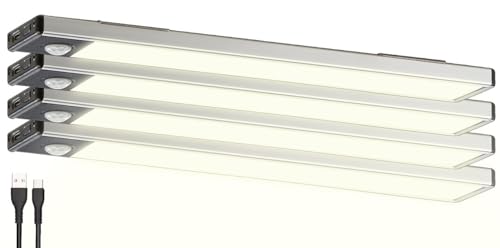 Lunartec Lichtleiste ohne Strom: 4er-Set Akku-LED-Lichtleiste, Licht-&Bewegungssensor, 2 Modi, warmweiß (Schranklampe mit Bewegungsmelder, LED-Leisten mit Akkus) von Lunartec