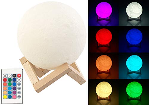 Lunartec Mondlicht Lampe: Deko-Mond-Leuchte mit LED, Touch-/Fernbedienung, Akku, 16 Farben,Ø15cm (Lampe Mond, LED Mondleuchte, Tischleuchte Batterie) von Lunartec