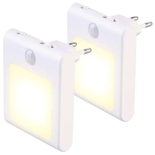 Lunartec Nachtleuchte: 2er-Set Steckdosen-LED-Nachtlicht, dimmbar, Bewegungs- & Lichtsensor (Nachtlicht mit Bewegungsmelder, LED mit Sensor, Steckdose Schalter) von Lunartec