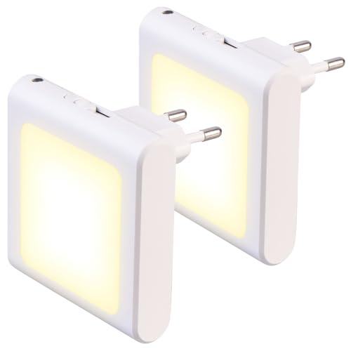 Lunartec LED Nachtlicht: 2er-Set Flache Steckdosen-Nachtlichter mit Dämmerungssensor, dimmbar (Baby, LED Dämmerungssensor, Schalter) von Lunartec