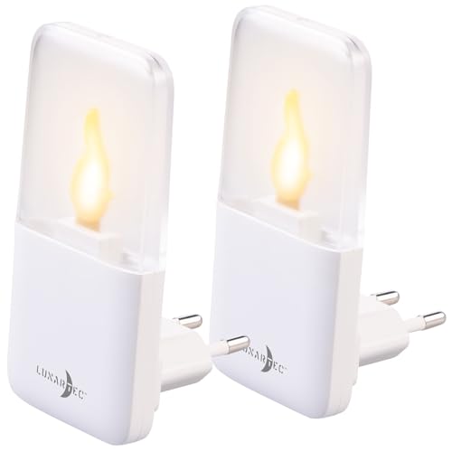 Lunartec Nachtlichter Baby: 2er-Set LED-Kerzenflackern-Nachtlichter, Steckdose, Dämmerungssensor (Nachtlampe LED, Kerzenlicht, Steckdosen) von Lunartec