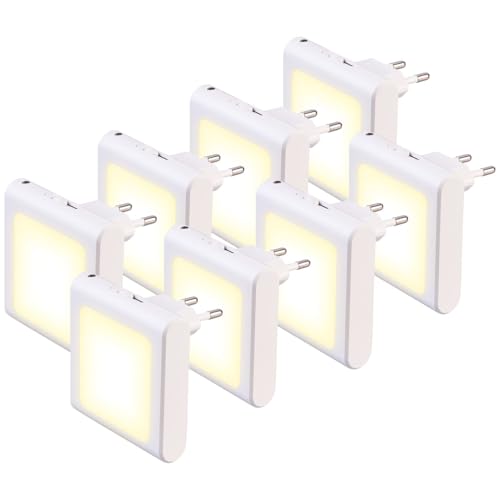 Lunartec Nachtlichter Babys: 8er-Set Flache Steckdosen-Nachtlichter, Dämmerungssensor, dimmbar (LED Dämmerungssensor, Nachtlampe-Steckdosenlicht) von Lunartec