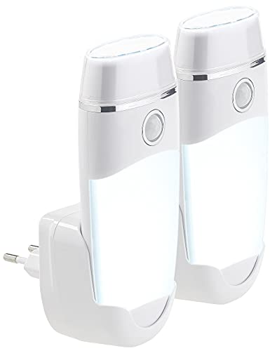Lunartec Steckdosenlicht: 2er-Set 4in1-Multifunktions-Leuchten & Nachtlicht mit Akku (Notleuchte, Steckerleuchte, Batterieleuchte mit Bewegungsmelder) von Lunartec