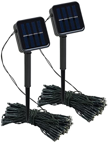 Lunartec Lichterkette außen: 2er-Set Solar-Lichterketten, 100 LEDs, 8 Modi, 12 m, Dämmerungssensor (LED-Solarlichterkette, Solarlichterkette Outdoor, Weihnachtsbaumbeleuchtung) von Lunartec