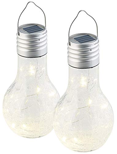 Lunartec Partylicht: 2er-Set Deko-LED-Glühbirne im Crackle-Glas-Design, Solar-Sensor (Kabellose LED Lampe, Glühbirne-Solarlampen, Außenbeleuchtung) von Lunartec