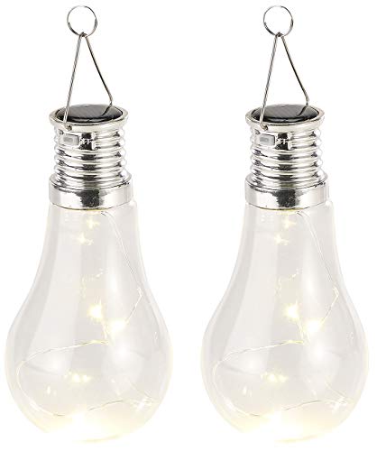 Lunartec Glühlampen: 2er-Set Solar-LED-Lampe in Glühbirnen-Form, 3 warmweiße LEDs, 2 lm (Glühbirne-Solarlampen, Glühbirne Garten, Außenbeleuchtung) von Lunartec