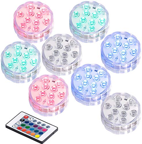 Lunartec Poolbeleuchtung: 8er-Set RGB-LED-Unterwasserleuchten mit Fernbedienung, IP68 (Poolbeleuchtung LED, Poolbeleuchtung LED Streifen, Pflanzen Licht) von Lunartec