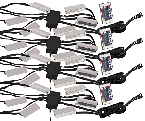 Lunartec Regal Lichtleiste: 4er-Set LED-Glasbodenbeleuchtungen: 24 Klammern mit 72 RGB-LEDs (Schrankbeleuchtung Vitrine, Schrankbeleuchtung Glasboden) von Lunartec