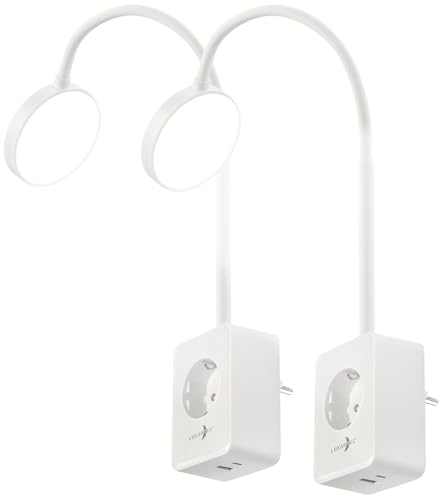Lunartec Schwanenhals Lampe: 2er-Set Dimmbare CCT-LED-Steckerleuchten mit Steckdose, weiß (Bett Leselampe mit Schwanenhals, Steckdosenleuchte, Netzteil) von Lunartec