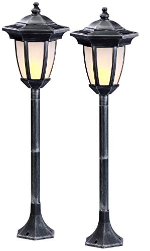 Lunartec Gartenbeleuchtung Solar: 2er-Set Solar-LED-Standlaterne mit Flammeneffekt, 64 cm Höhe, IP44 (Wegeleuchte, Solar Wegeleuchte, Garten Deko Beleuchtung) von Lunartec