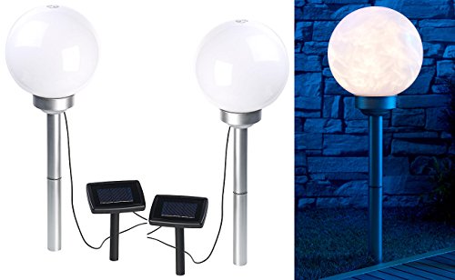 Lunartec LED Gartenleuchten: 2er-Set Solar-LED-Leuchtkugeln, rotierender Effekt, Erdspieß, Ø 20 cm (Kugel-Solarleuchte, Solar-LED-Kugelleuchte, Wegeleuchten) von Lunartec