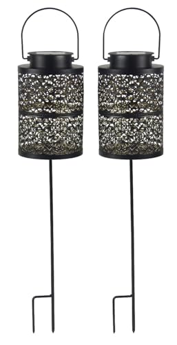 Lunartec LED Solar: 2er-Set Metall-Solar-Laternen stehend, hängend & mit Erdspieß, IP44 (Solartischleuchten, Orientalische Laterne, Tischleuchte Batterie) von Lunartec