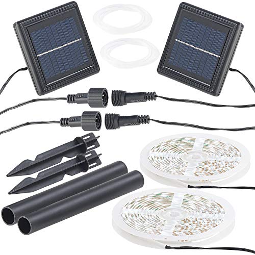 Lunartec Lichtband: 2er-Set Solar-LED-Streifen mit 180 tageslichtweißen LEDs, IP65 (LED Band Solar, Solar LEDstreifen, Weihnachtsbaumbeleuchtung kabellos) von Lunartec
