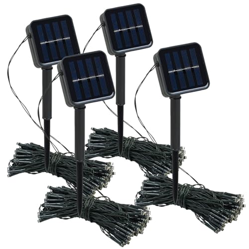 Lunartec Kurze Solar Lichterkette: 4er-Set Solar-Lichterketten, 100 warmweiße LEDs, 8 Modi, 12 m, Sensor (Garten Lichterkette, Terrasse, Weihnachtsbaumbeleuchtung) von Lunartec