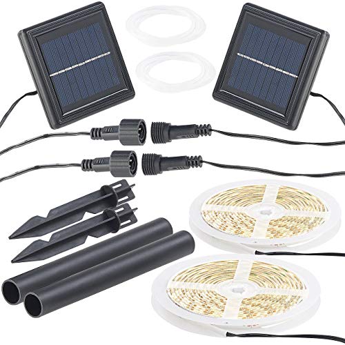 Lunartec Leuchtband: 2er-Set Solar-LED-Streifen mit 180 warmweißen LEDs, wetterfest IP65 (LED Strip Solar, LED Streifen selbstklebend, Batterie Weihnachtsbeleuchtung) von Lunartec