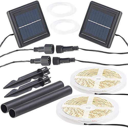 Lunartec LED Lichtbänder: 2er-Set Solar-LED-Streifen mit 180 warmweißen LEDs, wetterfest IP65 (LED Strip Solar, Solar LED Lichtband, Weihnachtsbaumbeleuchtung kabellos) von Lunartec