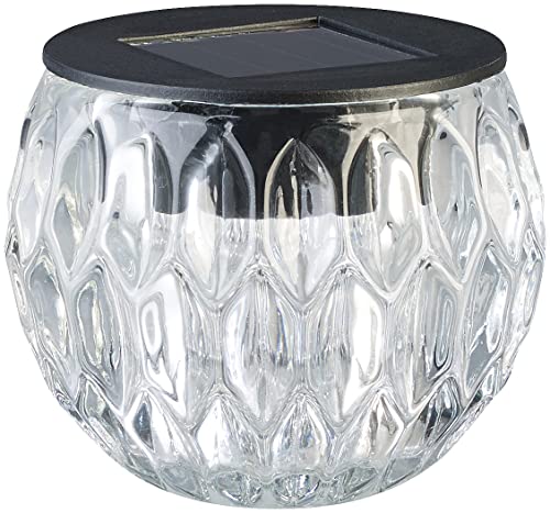 Lunartec Solar Tischleuchte: Solar-LED-Windlicht Liora, mit tollem Lichtmuster, Glas, IP44, Ø 8 cm (Garten LED Deko Beleuchtung, Solarlampe Tisch, Tischleuchten) von Lunartec