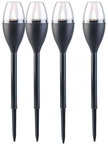 Lunartec Flammen Solarleuchten: 4er-Set Solar-Akku-Gartenfackeln, LED in Flammen-Optik, Flackerlicht (Gartenfackel Solar, Solarleuchten Garten flackernd, Stimmungslicht) von Lunartec