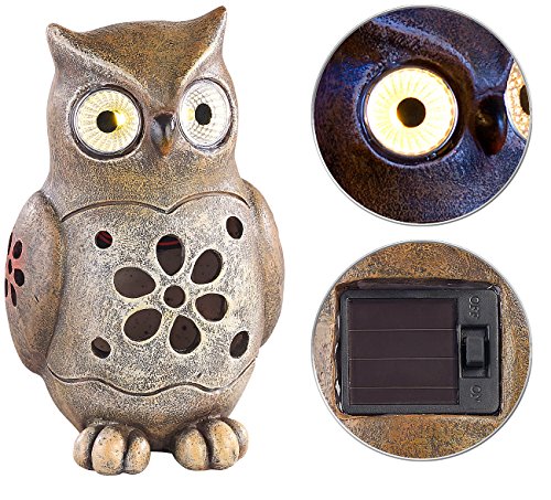 Lunartec Dekoration: Deko-Eule mit leuchtenden LED-Augen und Solar-Panel, 16 cm, IP44 (Solar Gartenfiguren, Solarleuchten Garten Figuren, Dämmerungssensor) von Lunartec