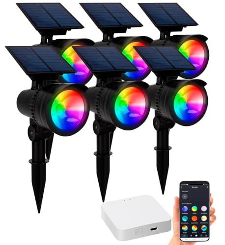 Lunartec Außenstrahler Erdspieß: 6er-Set RGB-CCT-LED-Spot mit Bluetooth, 50 lm, 1 W, IP44 inkl. Gateway (Erdspiess-aussen-Strahler, Gartenlampen mit Bluetooth, Gartenleuchte Standleuchte) von Lunartec