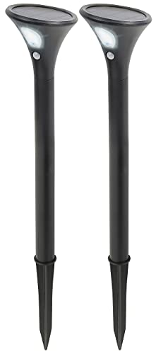 Lunartec Sensor-Gartenleuchten: 2er-Set Design-Solar-Wegeleuchten, Licht- & Bewegungssensor, kaltweiß (Wegeleuchten mit Bewegungsmelder, Wegbeleuchtung LED-Bewegungsmelder) von Lunartec