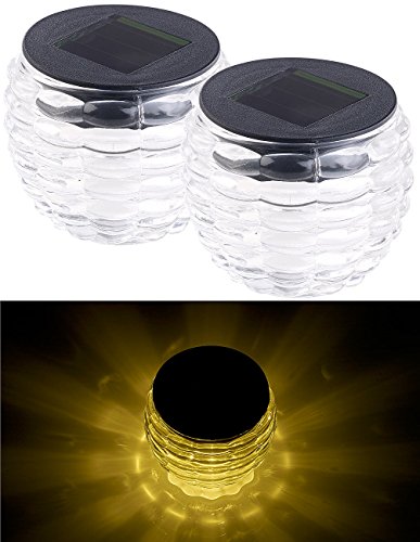 Lunartec Windlicht Solarleuchte: 2er-Set Solar-LED-Windlichter Liora, Glas, Lichtmuster, IP44, Ø 8 cm (Solar Teelicht Leuchten, Outdoor, Tischleuchten) von Lunartec