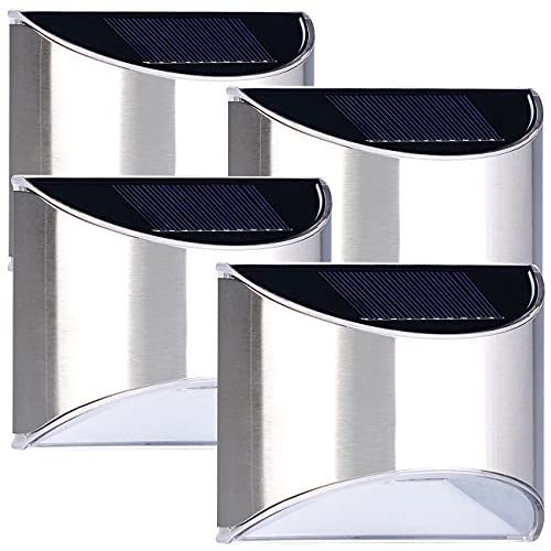 Lunartec Solarlicht: 4er-Set Solar-LED-Wandleuchte mit Lichtsensor, Edelstahl, 20 lm, IP44 (Solarlampe für die Wand, LED-Solar-Wandlampe, Dachrinnenleuchten) von Lunartec