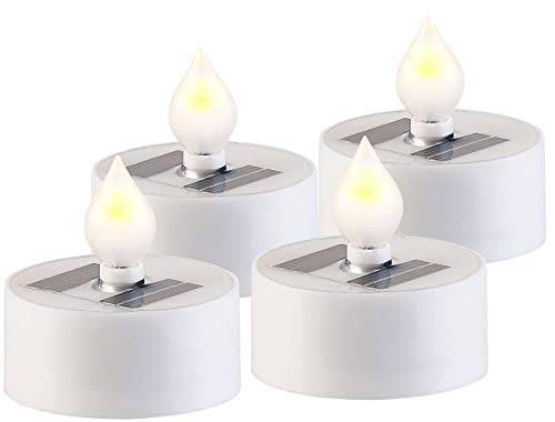 Lunartec Solar Teelicht Outdoor: 4er-Set Solar-LED-Teelichter mit Dämmerungs-Sensor, IP44, weiß (wasserdicht, Akku, Kerzen Dämmerungssensor) von Lunartec