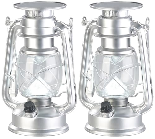 Lunartec Sturmlaterne Solar: 2er-Set Dimmbare High-Power Solar-LED-Sturmlampe, 200 lm, 3 W, silbern (Laterne dimmbar, Petroleumlampe, Tischleuchte Batterie) von Lunartec