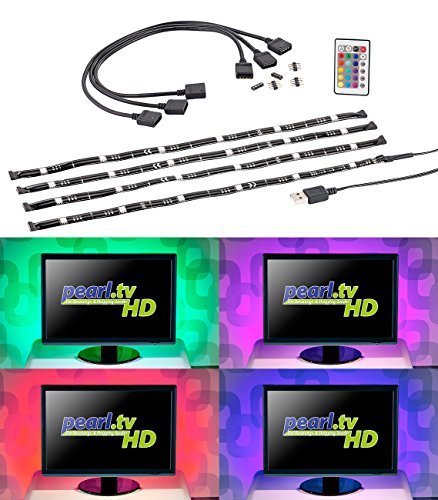 Lunartec Fernsehbeleuchtung: TV-Hintergrundbeleuchtung mit 4 RGB-Leisten für 117-177 cm, USB (LED Hintergrundbeleuchtung, Fernseher Hintergrundbeleuchtung, Beleuchtung Hintergrund) von Lunartec
