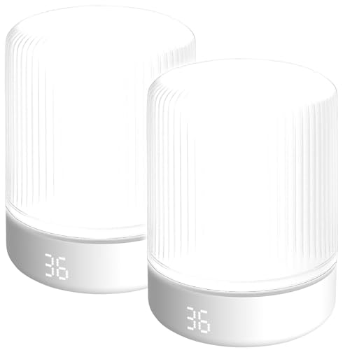 Lunartec Tischlampe Akku RGB: 2er-Set Akku-Nachtlichter mit Timer bis 90 Min., RGB, 1.200 mAh (LED Nachttischlampe dimmbar, Baby Nachtlampe) von Lunartec