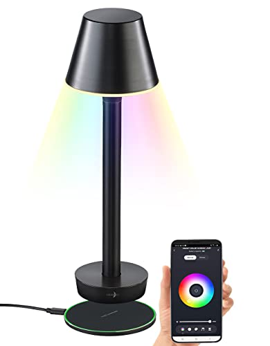 Lunartec Tischleuchte LED: Smarte Outdoor-Tischlampe, RGB-CCT-LEDs, App, Bluetooth, 40 lm, IP67 (Akkulampe, Tischlampe Balkontisch) von Lunartec