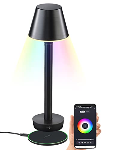 Lunartec Tischleuchte LED: Smarte Outdoor-Tischlampe, RGB-CCT-LEDs, App, Bluetooth, 40 lm, IP67 (Tischlampe mit Akkubetrieb, dimmbare Akku-Tischleuchte, Home) von Lunartec