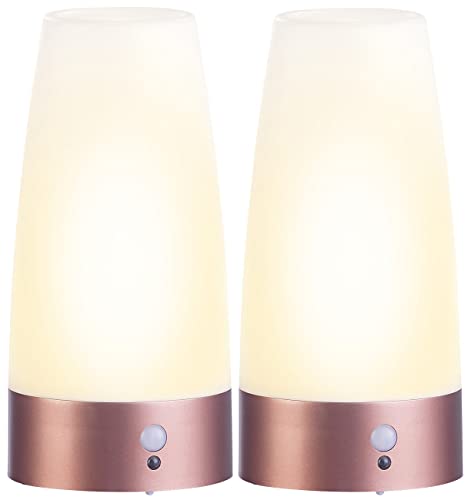 Lunartec Tischleuchte: 2er-Set LED-Akku-Tischlampen mit PIR-Bewegungs-Sensor, warmweiß, rund (Nachttischlampen, Lampe mit Akku, Leuchten mit Bewegungsmelder) von Lunartec
