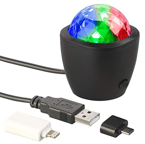 Lunartec USB Disco Light: Mini-Disco-Licht, RGB-LED, Akustik-Sensor, für USB- & iPhone-Anschluss (USB Discokugel, Disco-Kugel, Lichteffekte) von Lunartec