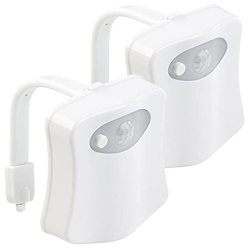 Lunartec WC Nachtlicht: 2er Pack LED-Toilettenlicht mit Licht- und Bewegungssensor (LED WC Licht, Beleuchtung mit Bewegungsmelder, Batterie Leuchten) von Lunartec