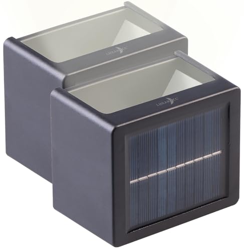 Lunartec Wandlampe außen LED: 2er-Set Solar-Akku-Wandleuchte, 12 LEDs, je 25 lm warm-/tageslichtweiß von Lunartec