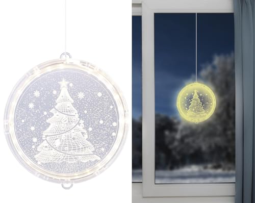 Lunartec LED-Deko-Weihnachten: Weihnachtliches Fenster-Licht mit Weihnachtsbaum-Motiv, Ø 16 cm (LED Licht Deko Weihnachten, Weihnachtsdeko beleuchtet) von Lunartec