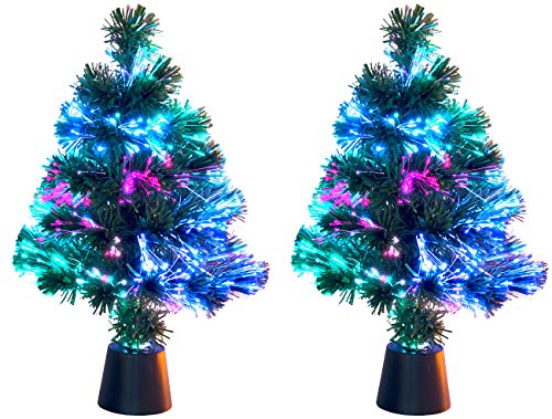 Lunartec Glasfaser Baum: 2 Deko-Tannenbäume, dreifarbige LED-Beleuchtung, Batteriebetrieb, 45cm (Kleiner Weihnachtsbaum, Weihnachtsbaum für Auto, Weihnachtsbaumbeleuchtung kabellos) von Lunartec