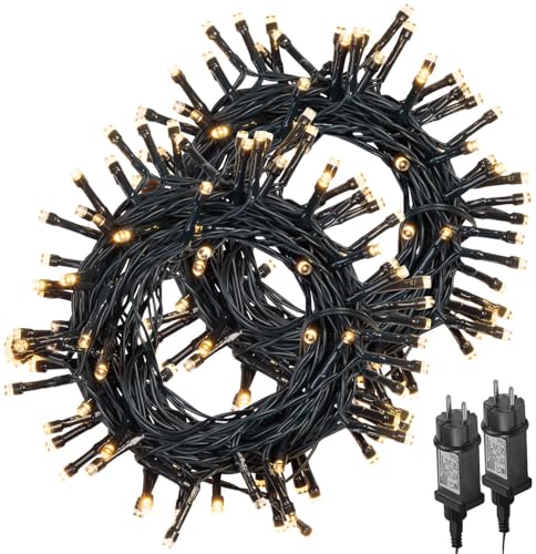 Lunartec Weihnachtslichterkette: 2er-Set LED-Lichterketten mit 100 LEDs, Timer, Batterie, warmweiß, 10m (Lichterkette Outdoor Batterie, Lichterkette batteriebetrieben) von Lunartec