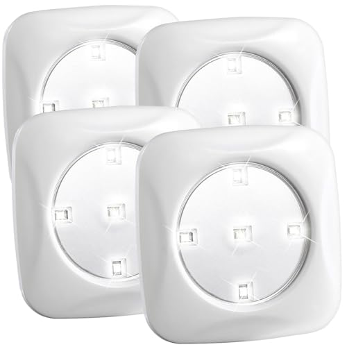 Lunartec LED Spots Batterie: 4er-Set LED-Lichter FlexiLight, Druckschalter, je 5 Punkt-LEDs (Mini LED Spot Batterie, LED Spot batteriebetrieben, Batteriebetriebene) von Lunartec