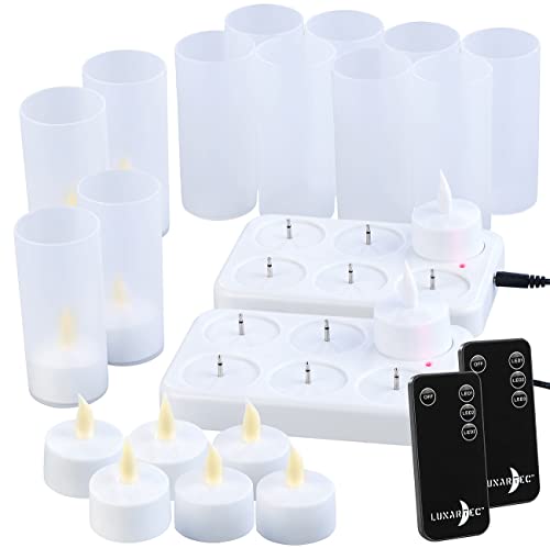 Lunartec Teelichter zum Aufladen: 12er-Set Akku-LED-Teelichter mit Ladestation, Fernbedienung, 15 Std. (LED zum Aufladen, bewegliche Flamme, wiederaufladbar) von Lunartec