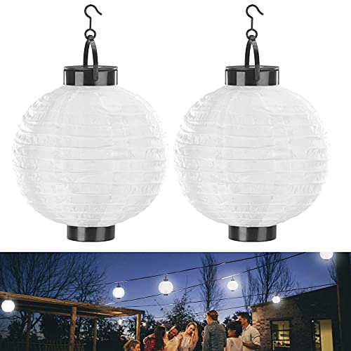 Lunartec großer Solar-Lampion: 2er-Set Solar-LED-Lampion, Dämmerungs-Sensor, IP44, warmweiß, 20 cm Ø (Solar Lampion für draußen, LED-Solar-Lampion weiß, Dämmerungssensor) von Lunartec